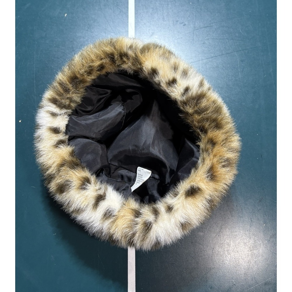 Vintage Leopard Print Faux Fur Bucket Hat‎ Brown Black Beige Women's One Size - Picture 6 of 7